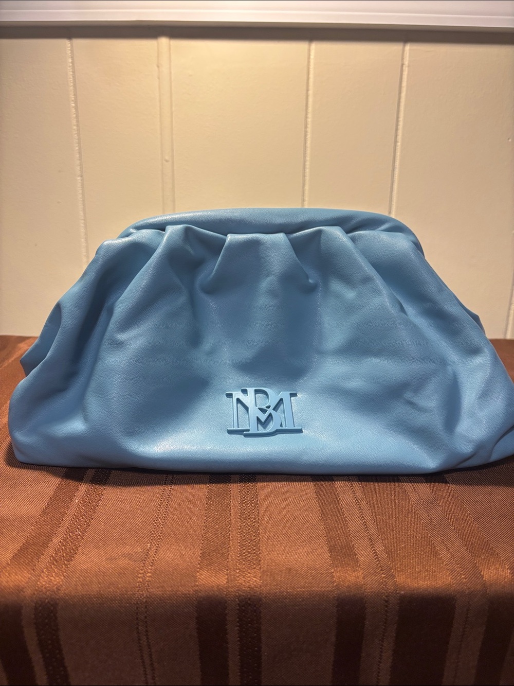 NWT Badgley Mischka Slouchy Cloud Clutch Bag with Chain Strap - Light Blue